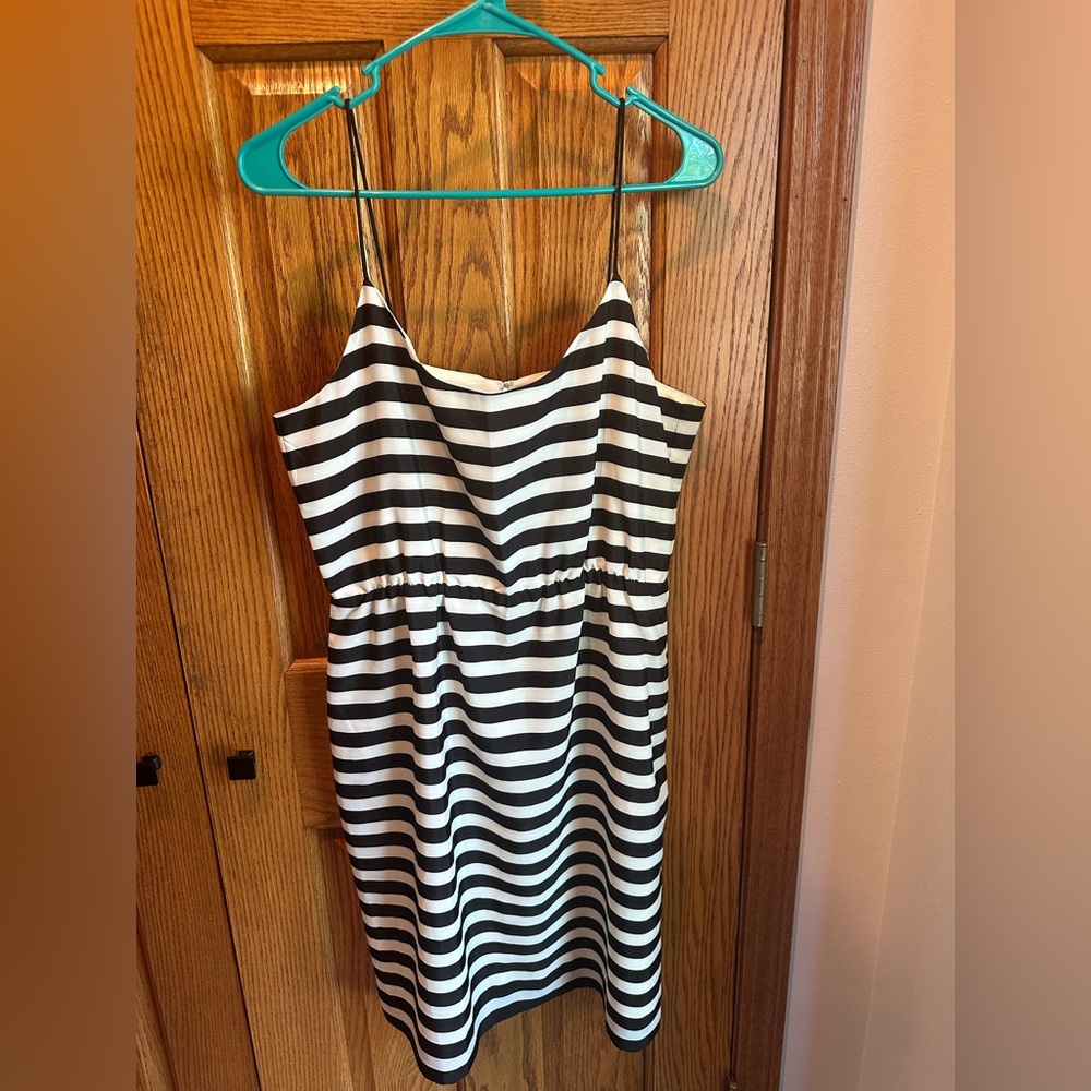 J. Crew Black & White Striped Dress Size 10 Spaghetti Strap Cocktail Party